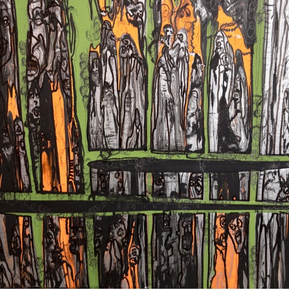 Trash Talk, grungy, green and black, medium size, crowd of people, art painting - Picture 3 of 6